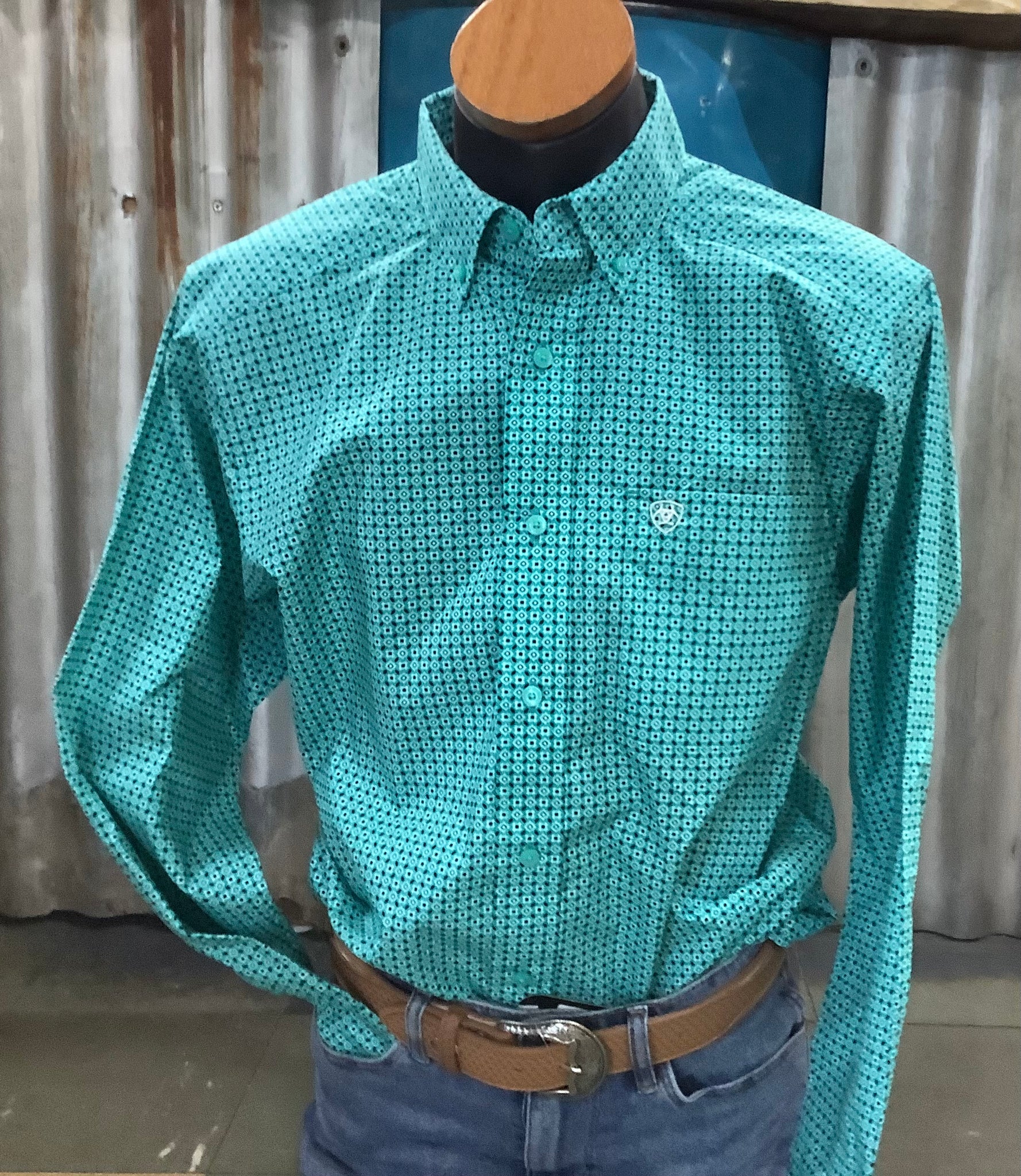 10051459 Ariat Mens Jaylin L/S Shirt Turquoise