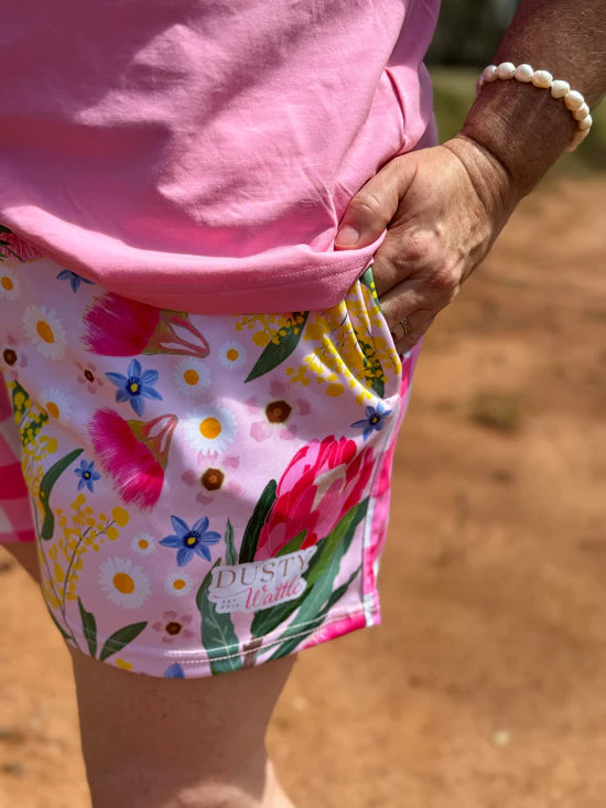 Dusty Wattle Ladies Footy Shorts Botanical