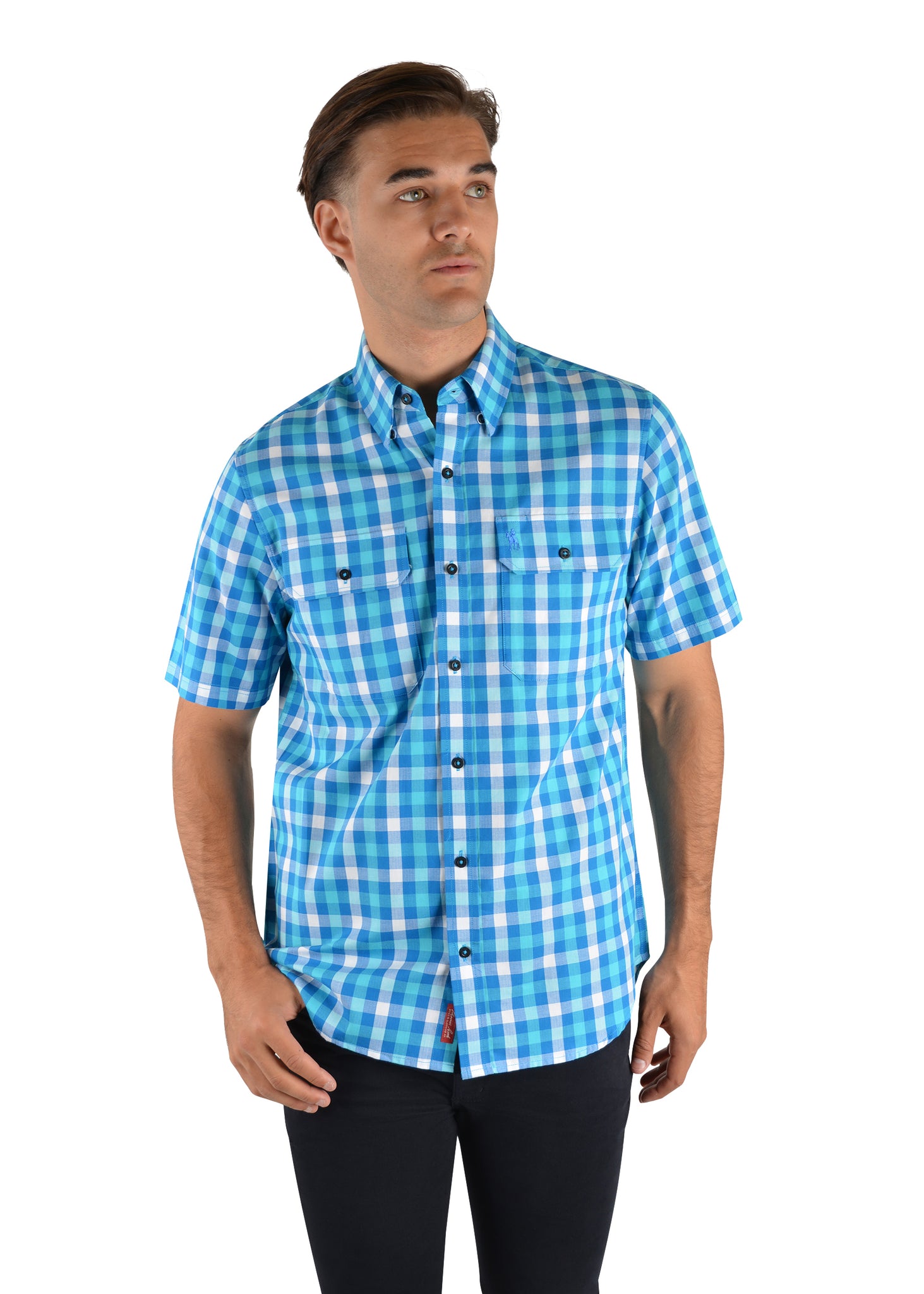 T2S1110033 Thomas Cook Mens Parnell Check 2-Pkt S/S Shirt Blue/Aqua