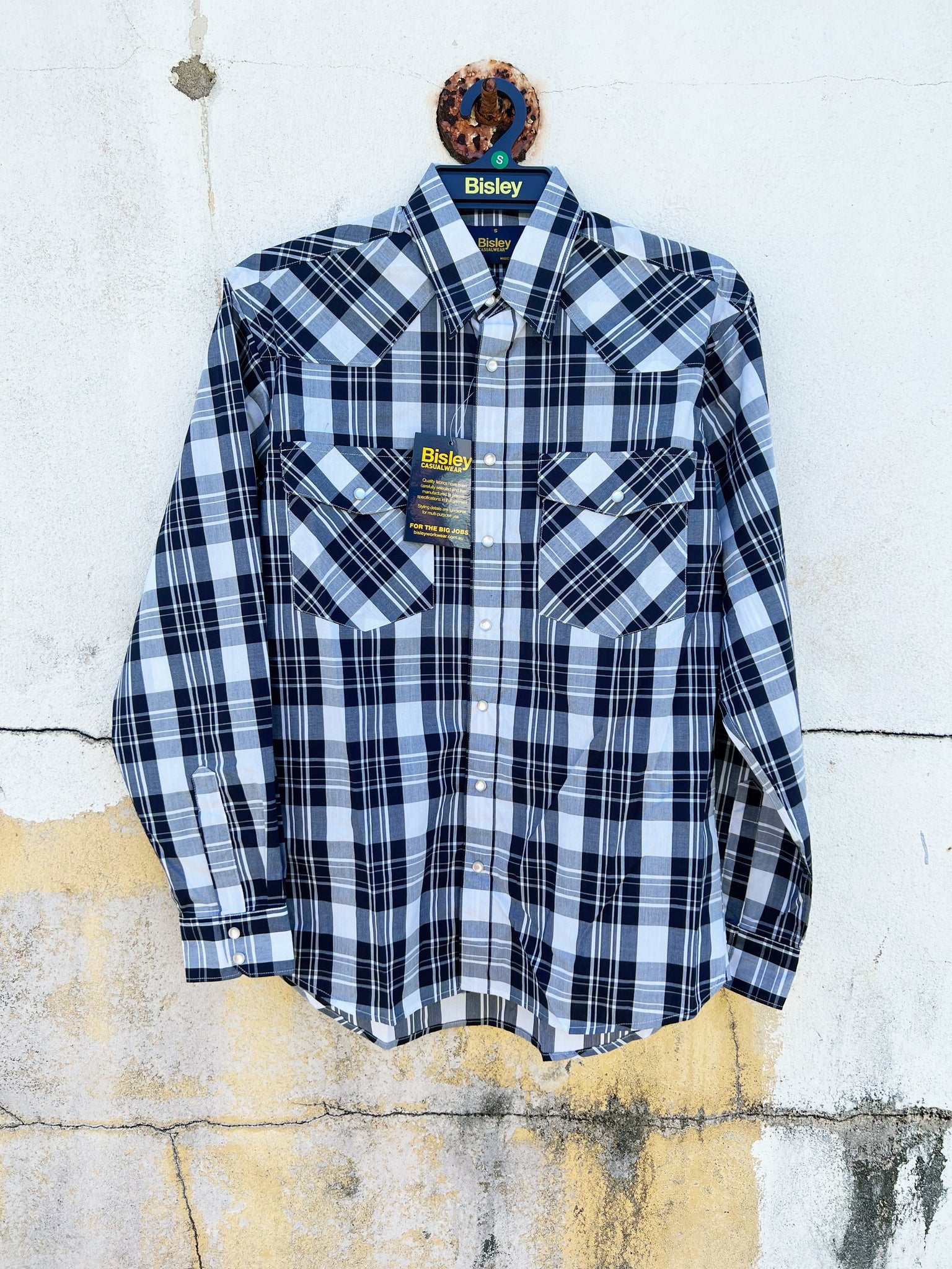 BS70230_CBDE Bisley Mens L/S Western Shirt Large Check Navy